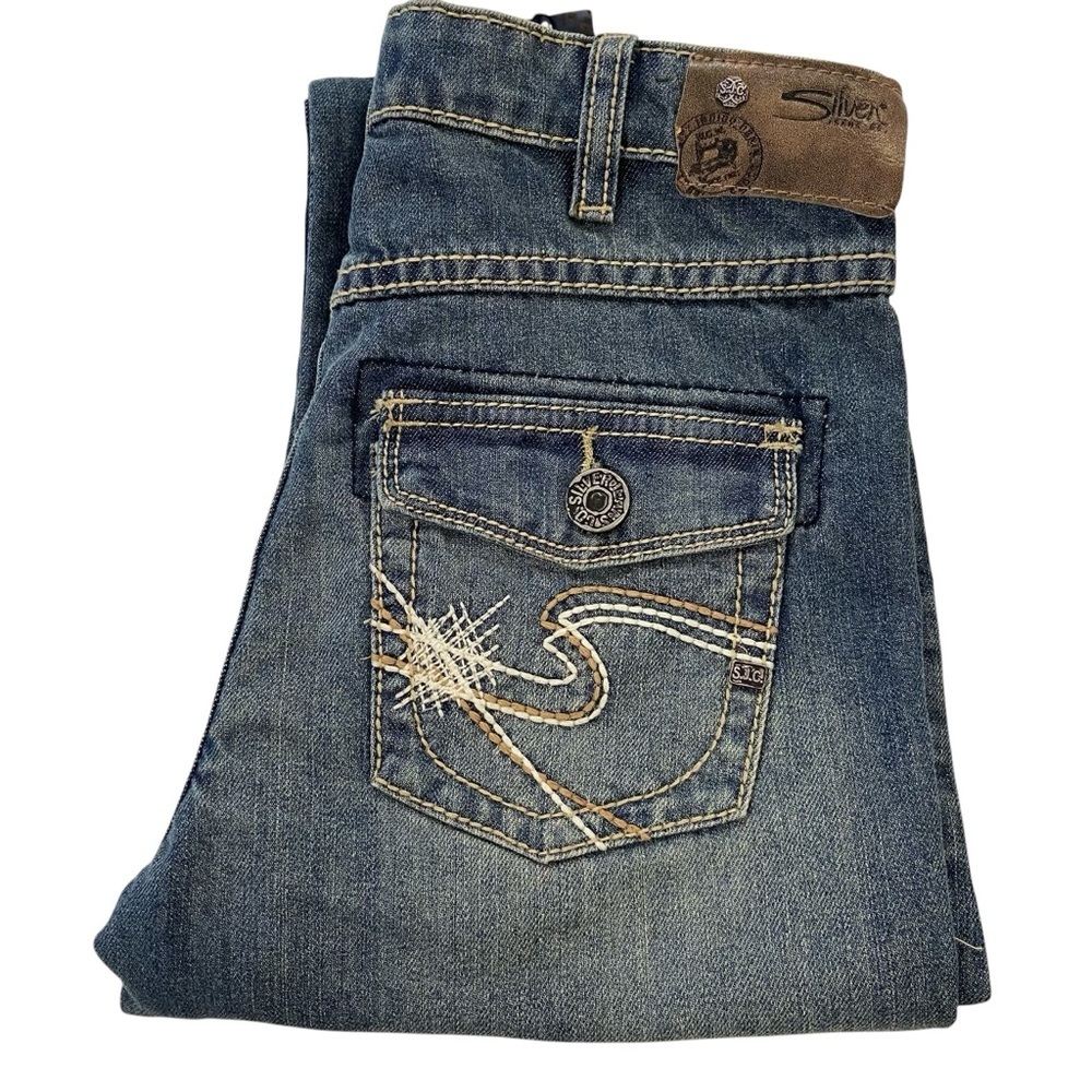 Classic silver Benny style Blue Denim Jeans NWT flap pockets ajustable waist 8 - Picture 4 of 14